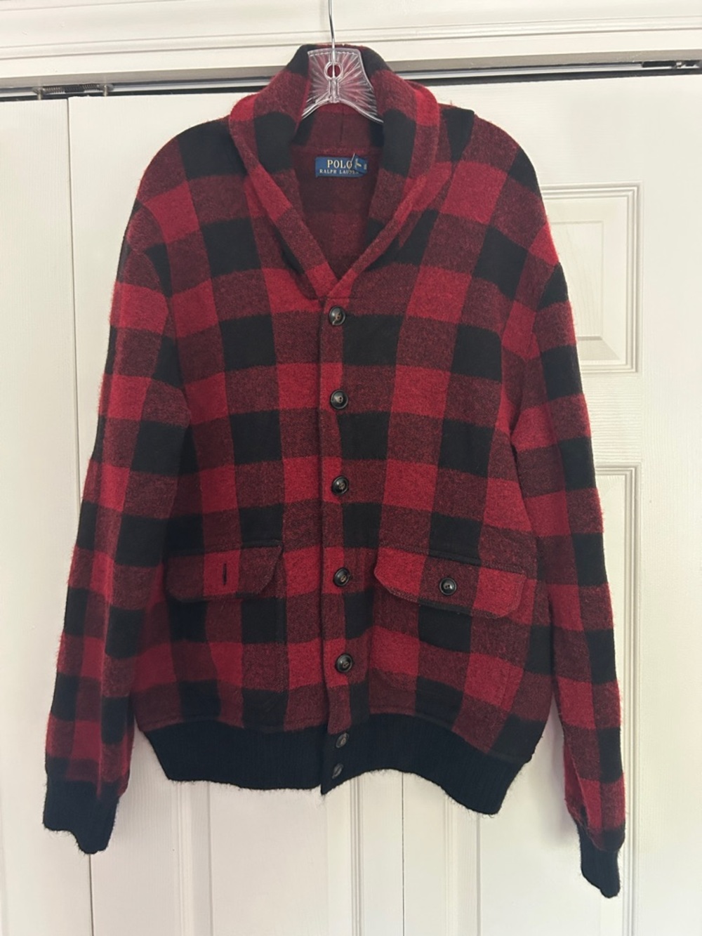 Polo Ralph Lauren Red Wool Plaid sweater cardigan L